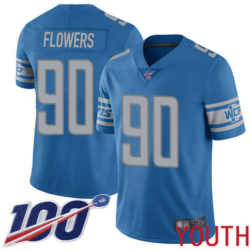 Detroit Lions Limited Blue Youth Trey Flowers Home Jersey NFL Football 90 100th Season Vapor Untouchable